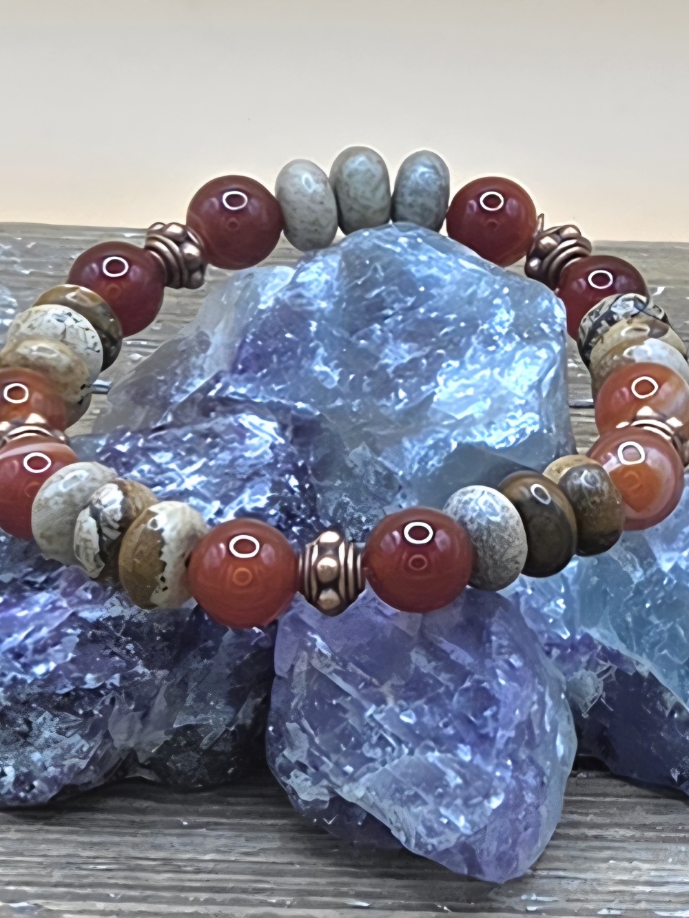 Jasper, Carnelian and Copper Beaded Bracelet